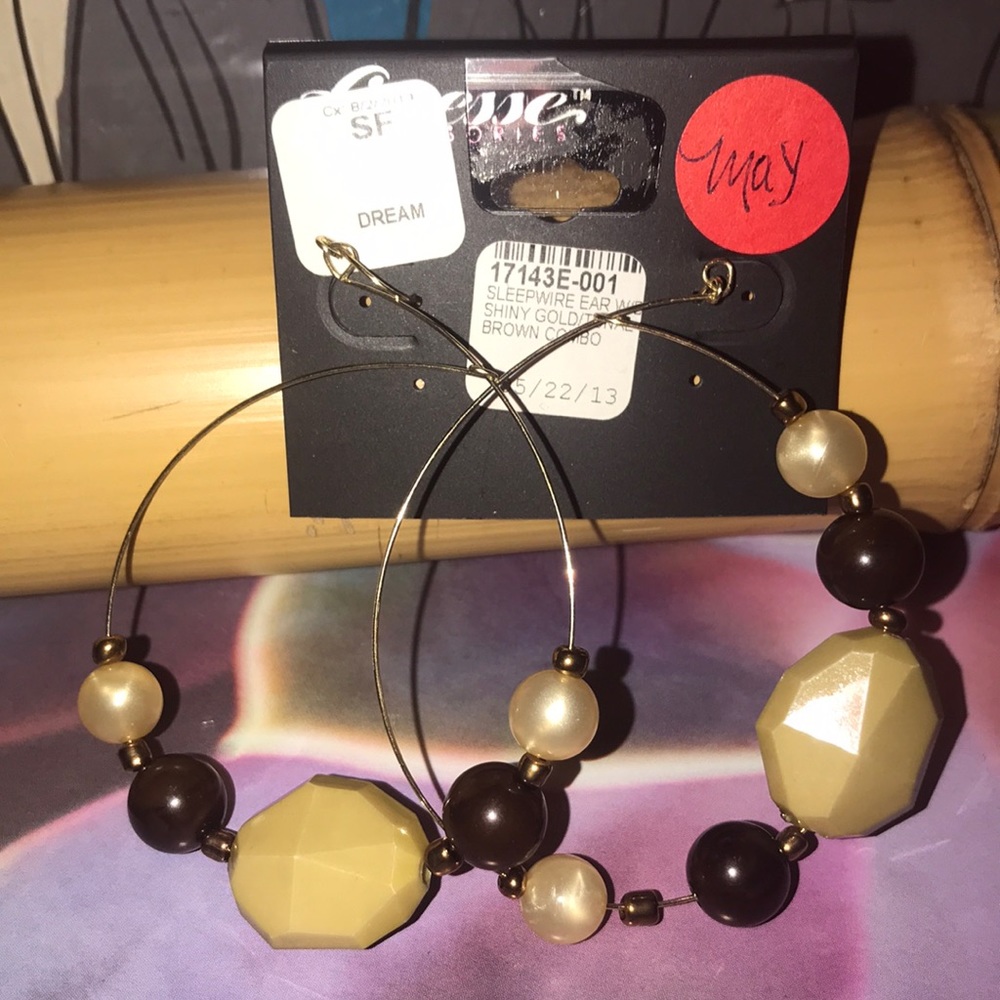 New Sleep-Wire Shiny Gold/Tonal Brown Combo Hoops